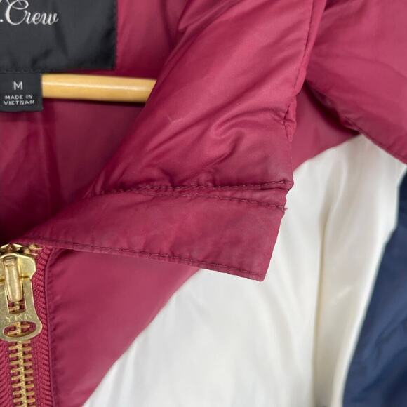 J. Crew Maroon White Blue Colorblock Puffer Jacket with Primaloft size Medium - Picture 9 of 15